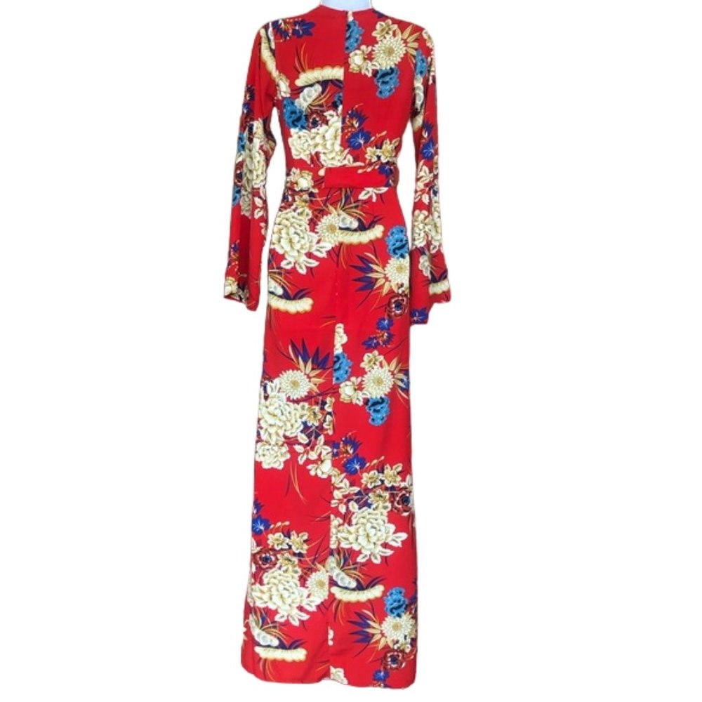 NWT Pretty Little Thing Red Floral Print Kimono Maxi Dress - Picture 16 of 16